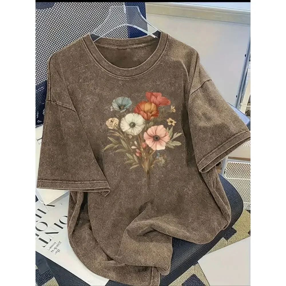 NWT Medium Brown Colored Floral T-Shirt Sz 2XL